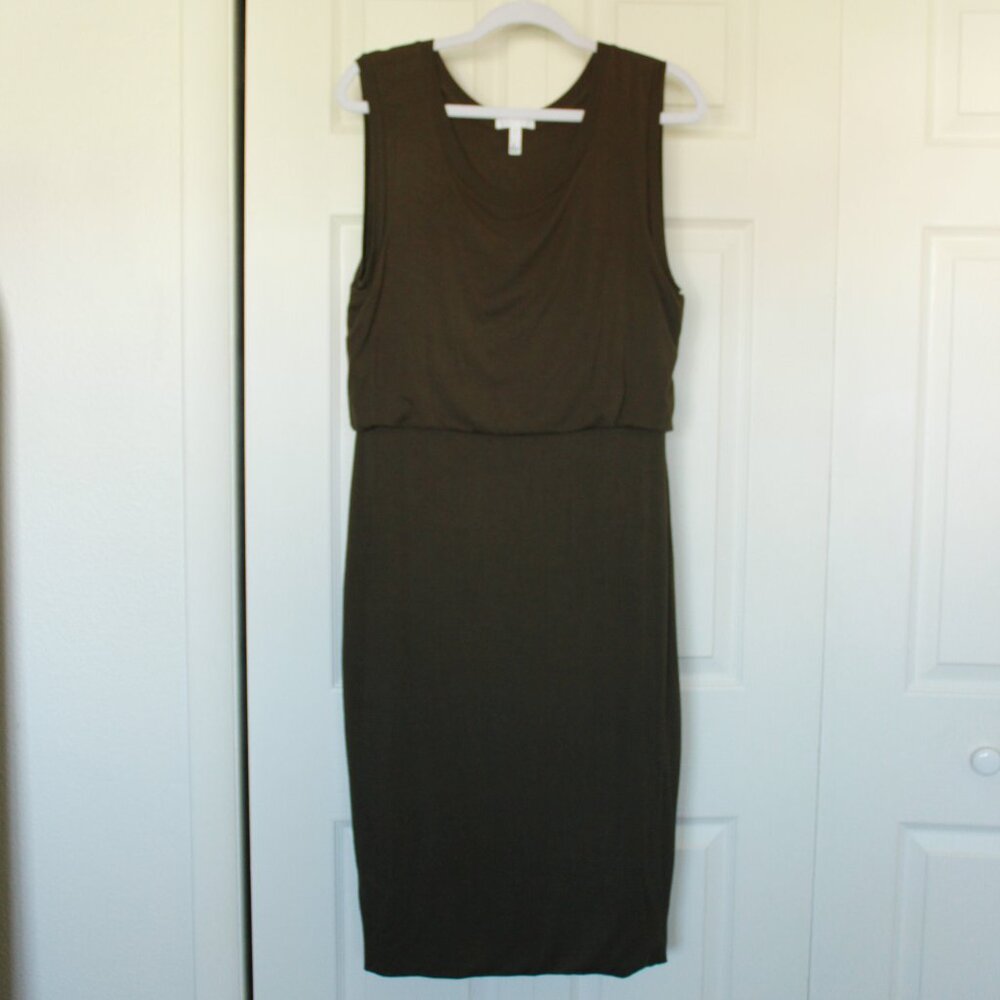 Leith olive green blouson sleeveless jersey dress size L